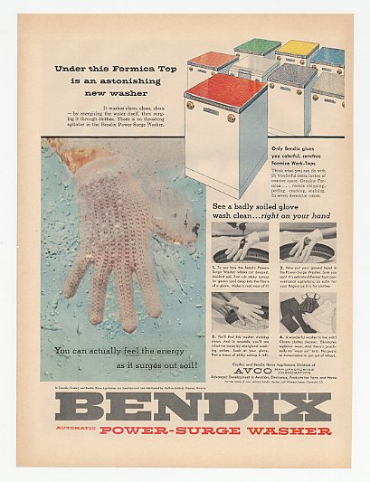 1956 Bendix Formica Top Power-Surge Washer Ad