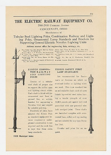 1928 Electric Railway Equip Light Lamp Pole Standard Ad