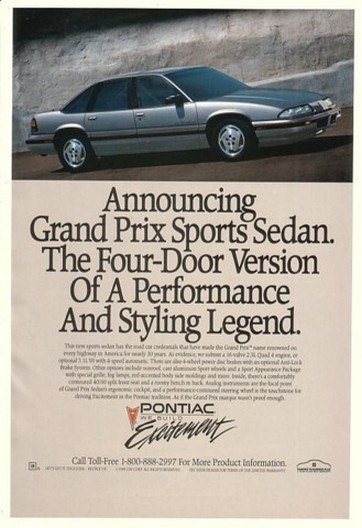 '89 1990 Pontiac Grand Prix Sports Sedan Legend Ad