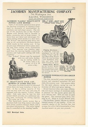 1931 Jacobsen Heavy Duty Power Lawn Mowers Print Ad