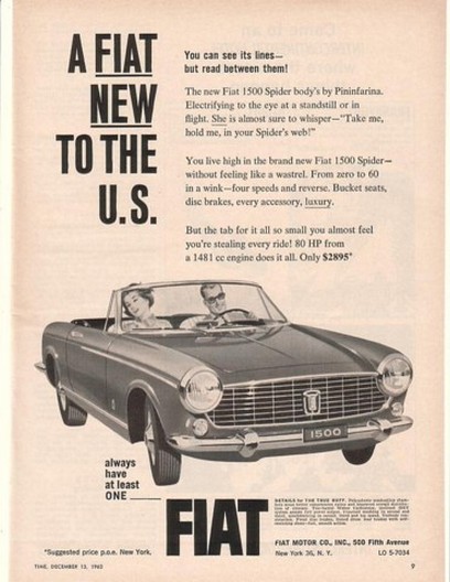 AdsPastcom 1963 Fiat 1500 Spider Convertible New to the US Ad