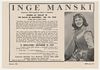 1948 Soprano Inge Manski Photo Booking Print Ad