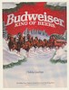1992 Budweiser Beer Clydesdales Wagon Holiday Print Ad