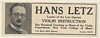 1923 Hans Letz Violin Teacher Photo Booking Print Ad