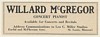 1923 Concert Pianist Willard McGregor Booking Print Ad
