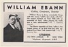1937 William Ebann Cellist Composer Teacher Photo Booking Print Ad
