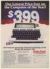 1984 Radio Shack TRS-80 Model 100 Portable Computer $399 Lowest Price Print Ad