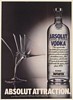 1986 Absolut Attraction Bending Glass Vodka Bottle Print Ad