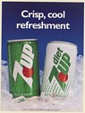 1989 7Up Regular and Diet Cans Crisp Cool Refreshment Print Ad