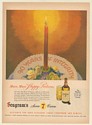 1947 Seagram's 7 Crown Whiskey 90 Years of Integrity Cake with Candle Print Ad