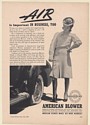 1941 Lady Uses Foot Pump to Air Up Flat Tire on Car American Blower Trade Ad