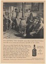 1963 Jack Daniel's Whiskey Men Sit Around Office Stove and Tell Stories Print Ad