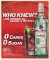 2006 Bacardi Rum and Diet Cola 0 Carbs 0 Sugar Who Knew Print Ad