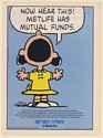 1991 Peanuts Lucy Met Life Insurance has Mutual Funds Print Ad