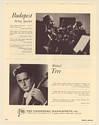 1960 Budapest String Quartet Violinist Michael Tree Photo Booking Print Ad