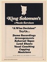 1973 King Solomon's Music Services Los Angeles CA Trade Print Ad