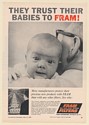 1960 Engine Manufacturers Trust Their Babies to Fram Filters Print Ad