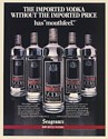 1985 Seagram's Imported Vodka Has Mouthfeel Print Ad