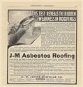 1911 H. W. Johns Manville J-M Asbestos Roofing Test Reveals Weakness Print Ad