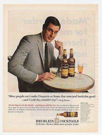 1965 Craig Stevens Photo Heublein Cocktails Ad