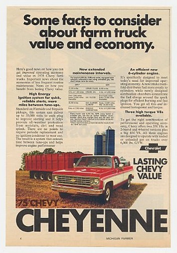 '74 1975 Chevy Cheyenne Farm Pickup Truck Ad