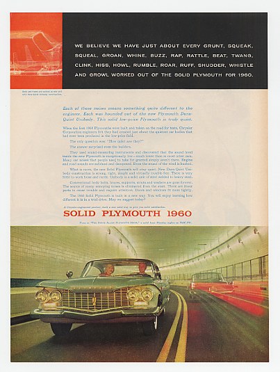 1960 Plymouth Fury Solid Quiet Drive Tunnel Ad