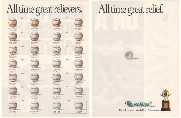 1989 Rolaids Baseballs Relief Pitchers 76-89 2-Page Ad