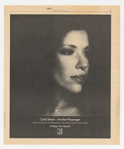 1976 Carly Simon Another Passenger Album Promo Ad