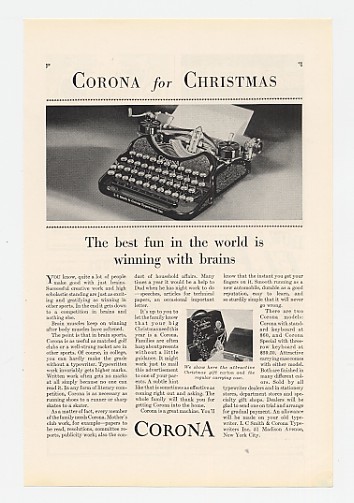 1929 Smith Corona Typewriter Christmas Ad