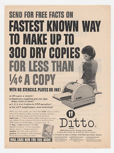1965 Ditto Duplicator Fastest Way to Make Copies Ad