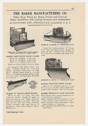1928 Baker Snow Plows for Trucks and Tractors Ad