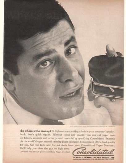 1961 Jerry Lewis Hole in Pocketbook Consolidated Ad