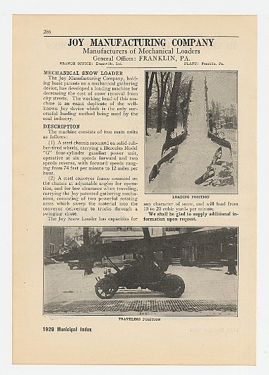 1928 Joy Manufacturing Co Mechanical Snow Loader Ad