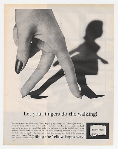 1962 Telephone Yellow Pages Fingers Walking Shadow Ad