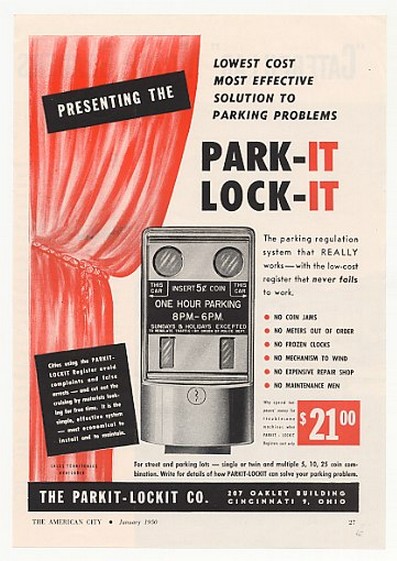 1950 Parkit Lockit Park It Lock It Parking Meter Ad  