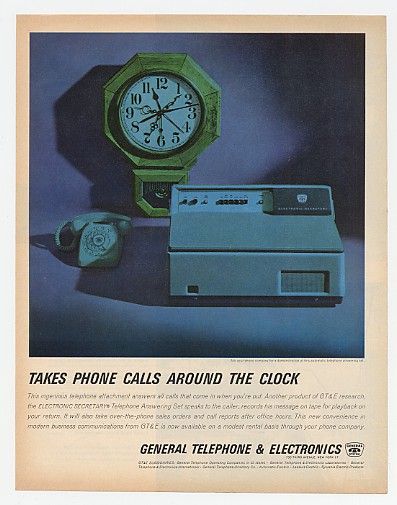 '63 GTE Electronic Secretary Telephone Answering Set Ad