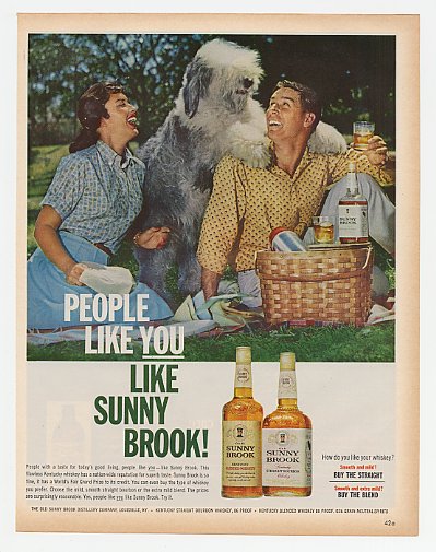 1962 Sunny Brook Whiskey Sheepdog Couple Picnic Ad
