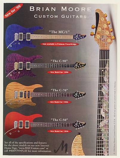 1996 Brian Moore Custom Guitars MC/1 C 90 C 70 C 50 Print Ad  