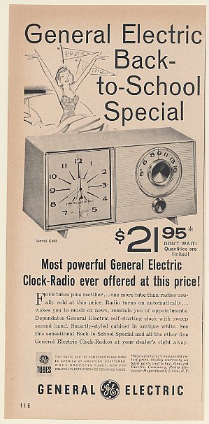 1960 GE General Electric Clock Radio Model C403 Back to School Special
