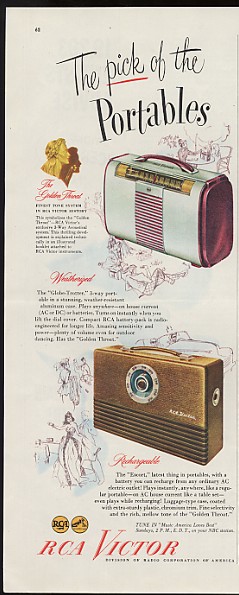 1947 RCA Victor Globe Trotter Escort Portable Radios Print Ad